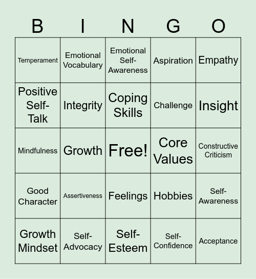 Self-Awareness Bingo Card