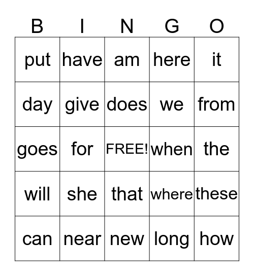 Kindergarten Bingo! Bingo Card