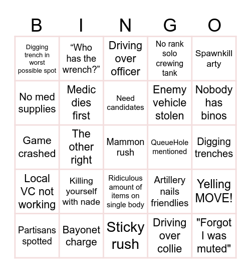 82DK OP Bingo Card