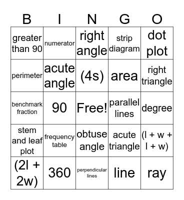 Math Vocabulary Bingo Card