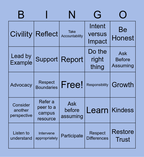 Comunity Standards Bingo Card