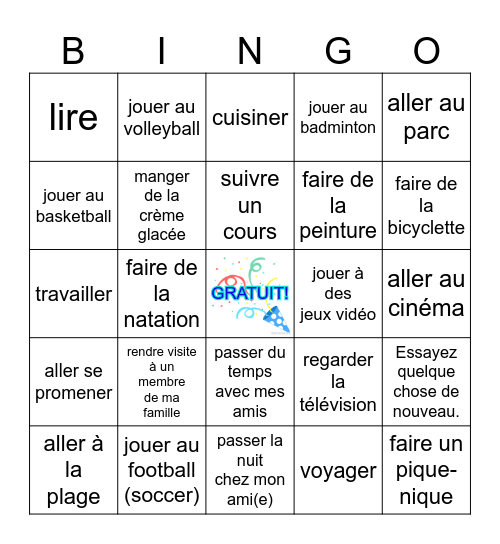 Une excursion en famille Bingo Card