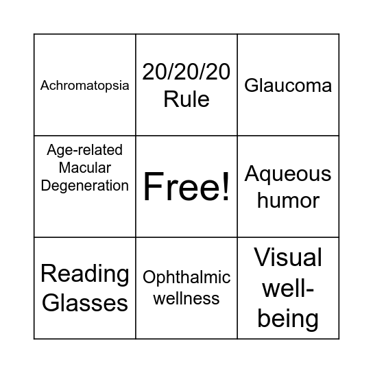 Eye Care and Health Bingo Card
