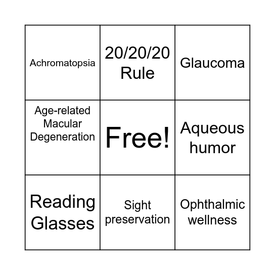 Eye Care and Health Bingo Card