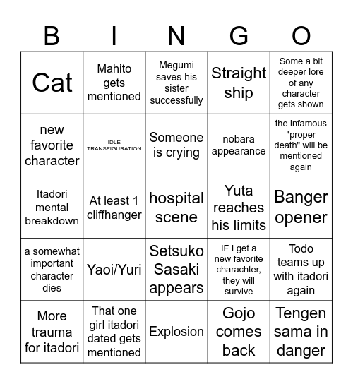 jjk season 4 Bingo Card