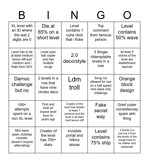 Random Wave Challenge Bingo GD Bingo Card
