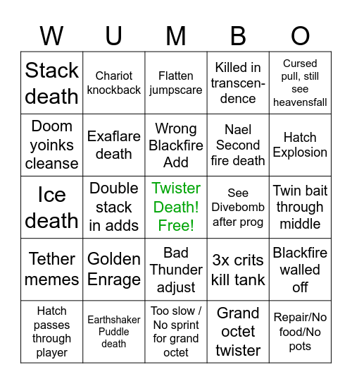 Wumbo UCoB Bingo Card