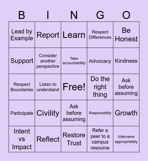 Community Standards Bingo Card