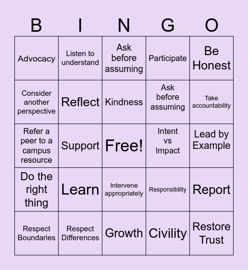 Community Standards Bingo Card