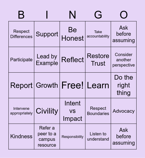 Community Standards Bingo Card