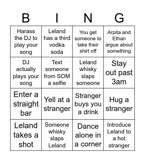 WE LOVE LELAND Bingo Card