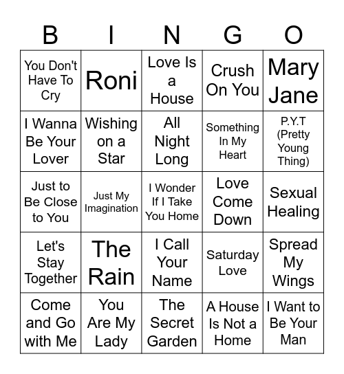 70s & 80s R & B Bingo Card