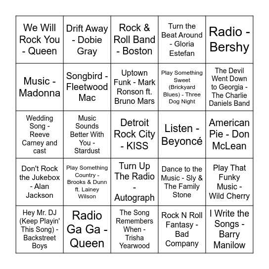 Music About Music Bingo Card