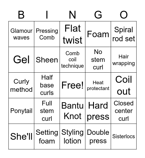CH12 Hairstyling Bingo Card