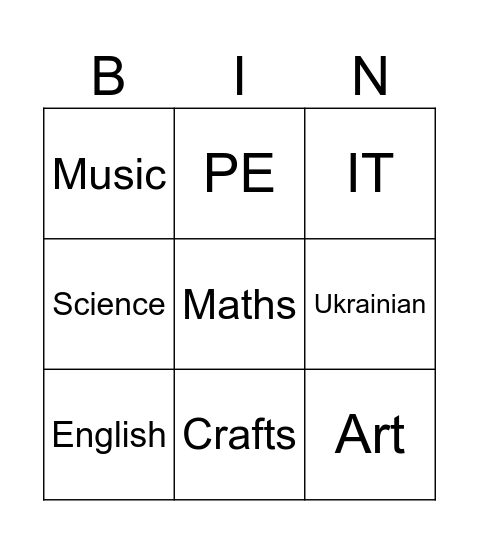 Subjects Bingo Card