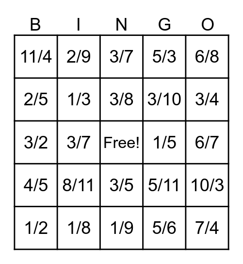 Fracciones Bingo Card