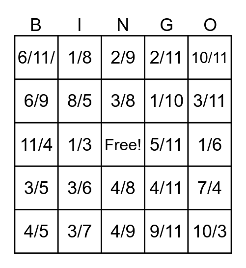 Fracciones Bingo Card