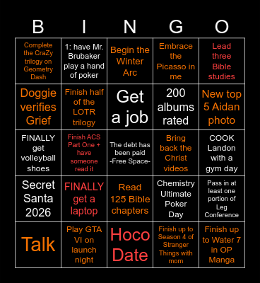 Junior Year - Semester One Bingo Card