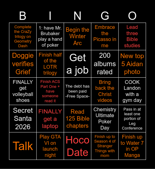 Junior Year - Semester One Bingo Card