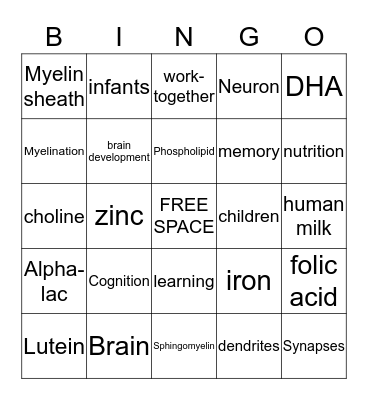 Nutrition and Brain Bingo Card
