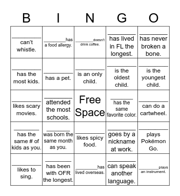 Coworker Bingo Card