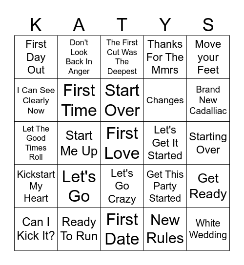 1st Of The Month Bingo Card