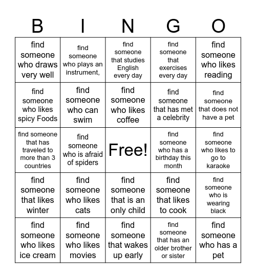 Find Someone who... Bingo Card