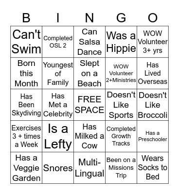 People Match Bingo Card