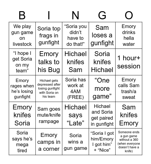 COD sesh Bingo Card