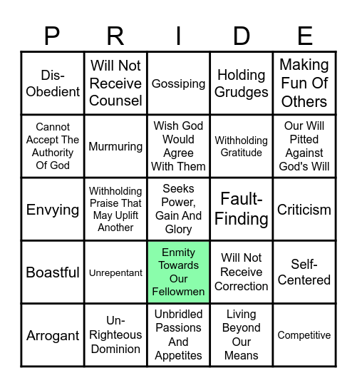 BEWARE OF PRIDE Bingo Card
