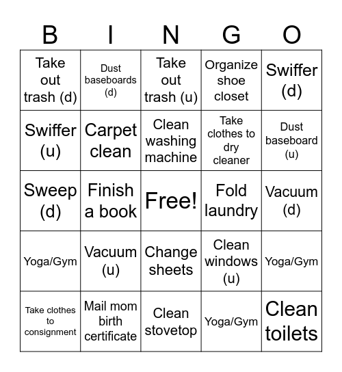 Chores Bingo Card