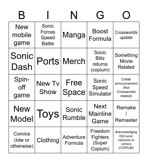 Club Chaos Bingo Card