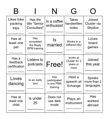 Cluster BUx Bingo! Bingo Card