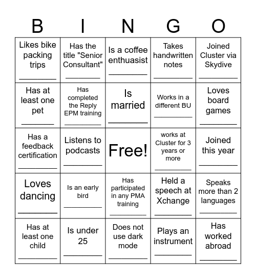 Cluster BUx Bingo! Bingo Card