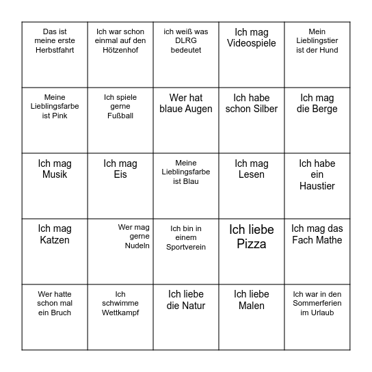 DLRG Herbstfahrt 2026 Bingo Card