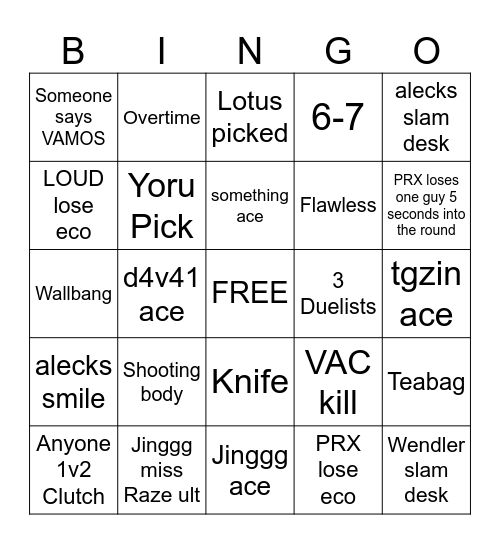 PRX vs LOUD Bingo Card