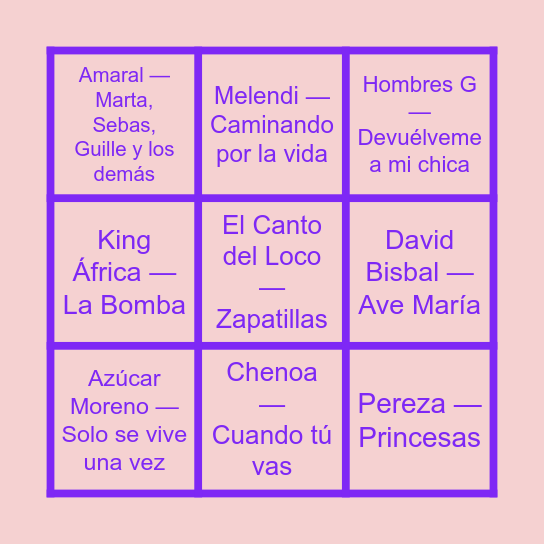 Bingo Musical Bingo Card