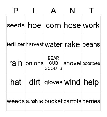 Planting A Garden Bingo Card