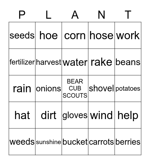 Planting A Garden Bingo Card