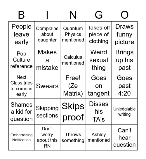 Buchel Bingo Card