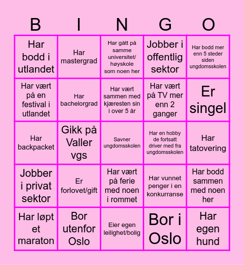 Haugers 10-års reunion Bingo Card