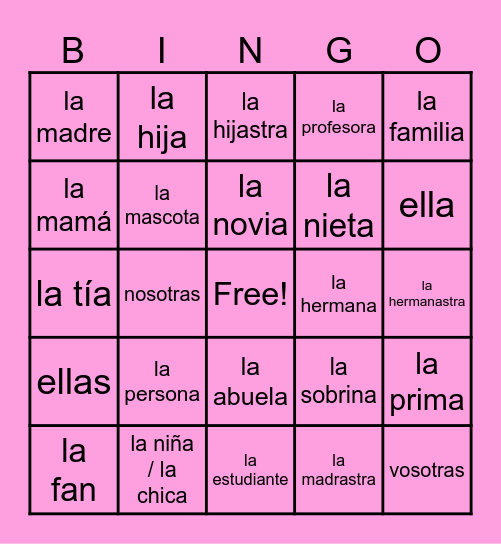 Feminine Nouns & Subject Pronouns Bingo Card