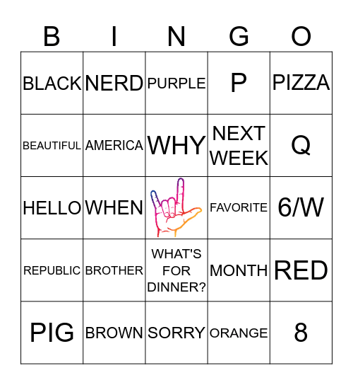 SIGN LANGUAGE Bingo 2 Bingo Card