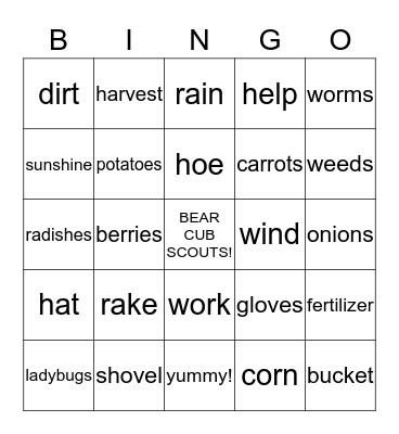 Planting A Garden Bingo Card