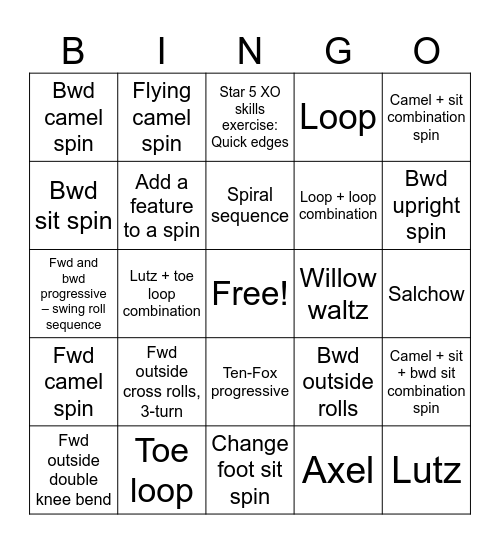 Star 5 Elements Bingo Card