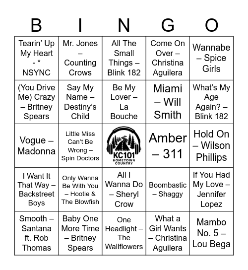90s Hits Bingo Card