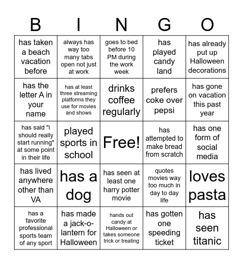 Hallowingo Bingo Card