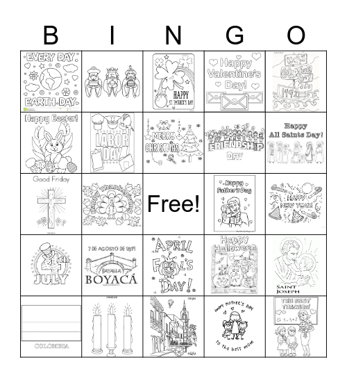 HOLIDAYS AND CELEBRATIONS Bingo Card