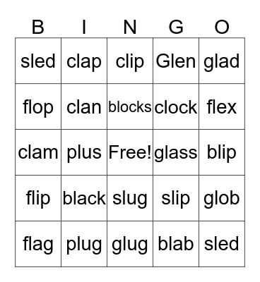 Beginning "L" Blends Bingo Card