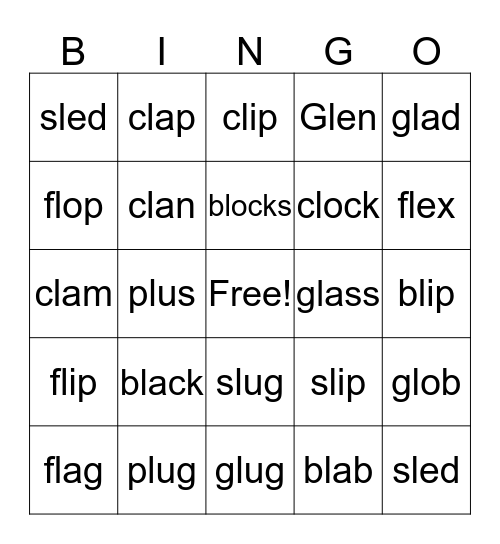 Beginning "L" Blends Bingo Card